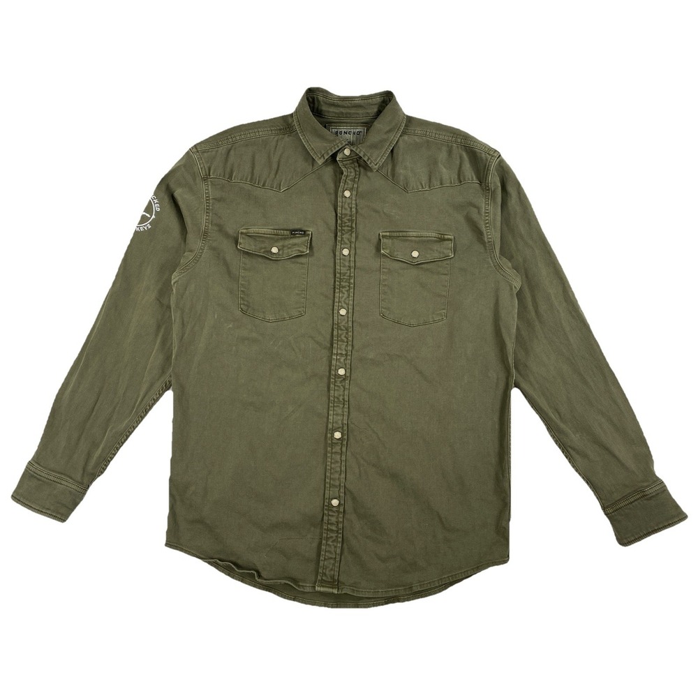 Poncho Outdoors Pearl Snap Shirt Men's Medium Regular Fit Green CORP LOGO